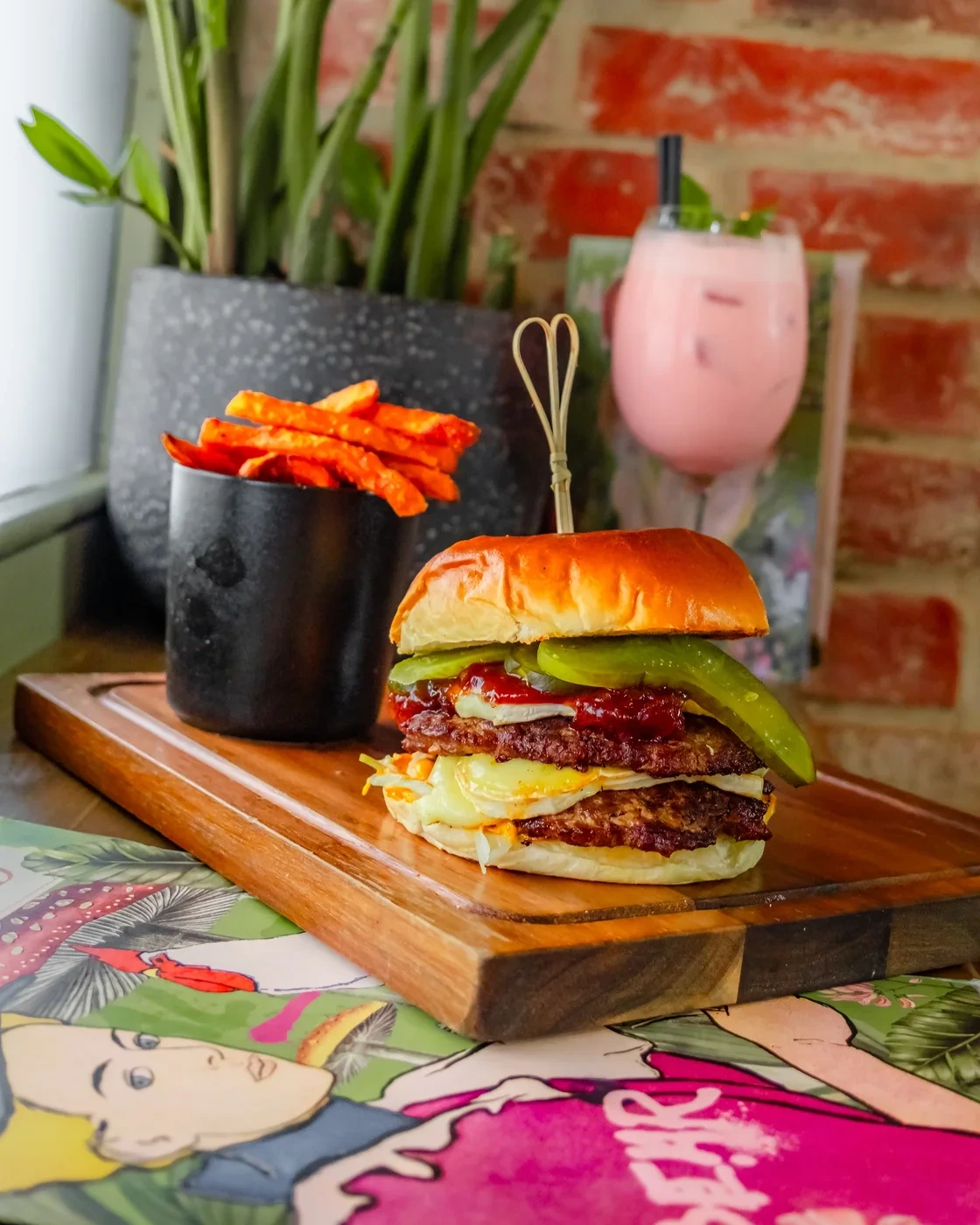 Al Bear burger served with fries
